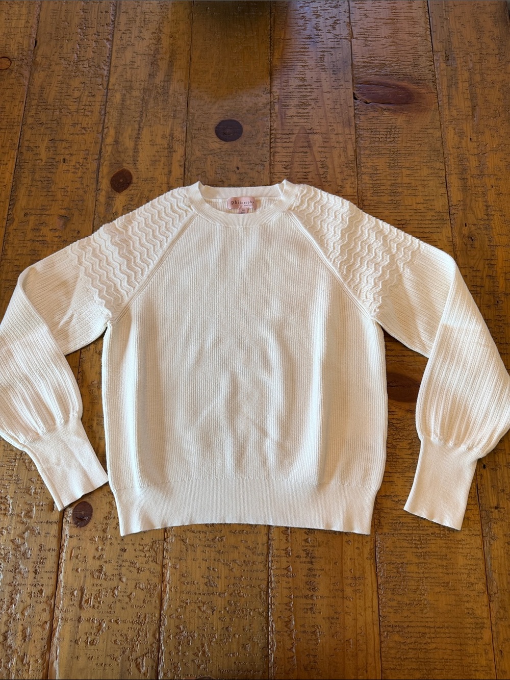 Women’s White Knit Sweater - Pullover with Textured Shoulders